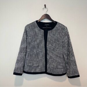 Talbots Tweed Cropped Open Front 3/4 Sleeve Blazer Size 14